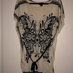 Beige/black sleeveless tunic blouse